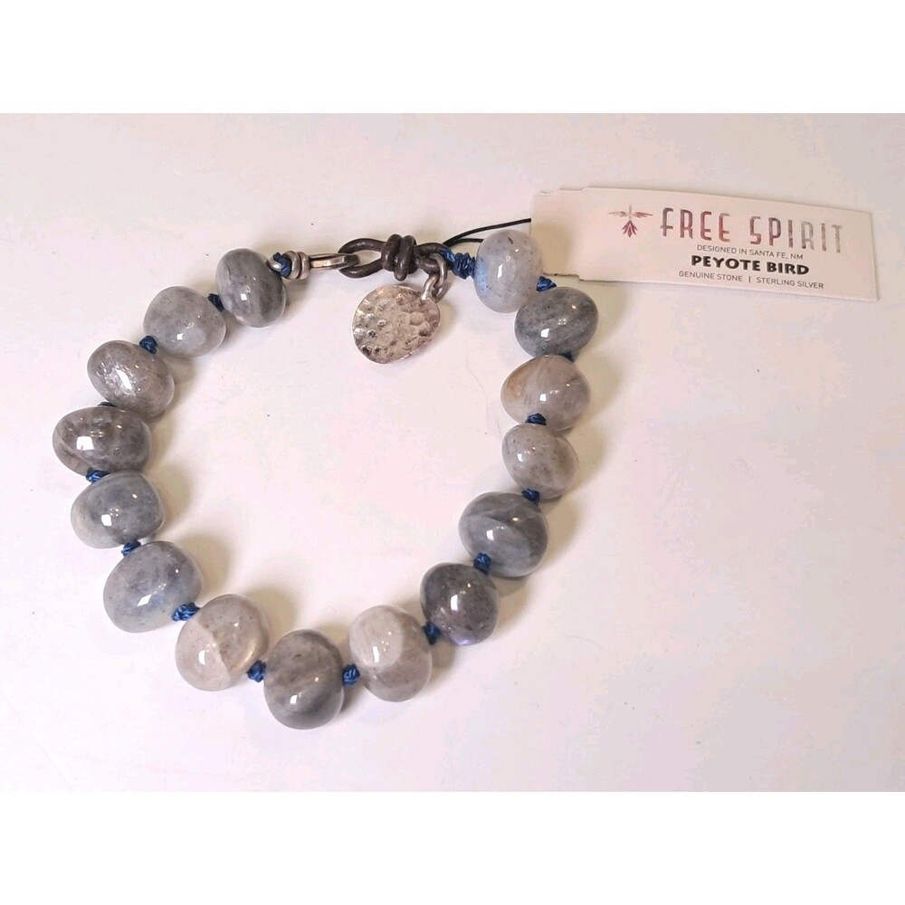 Peyote Multicolor Gray Tones Gemstones 7.75" Bracelet Silver Hammered Charm NWT